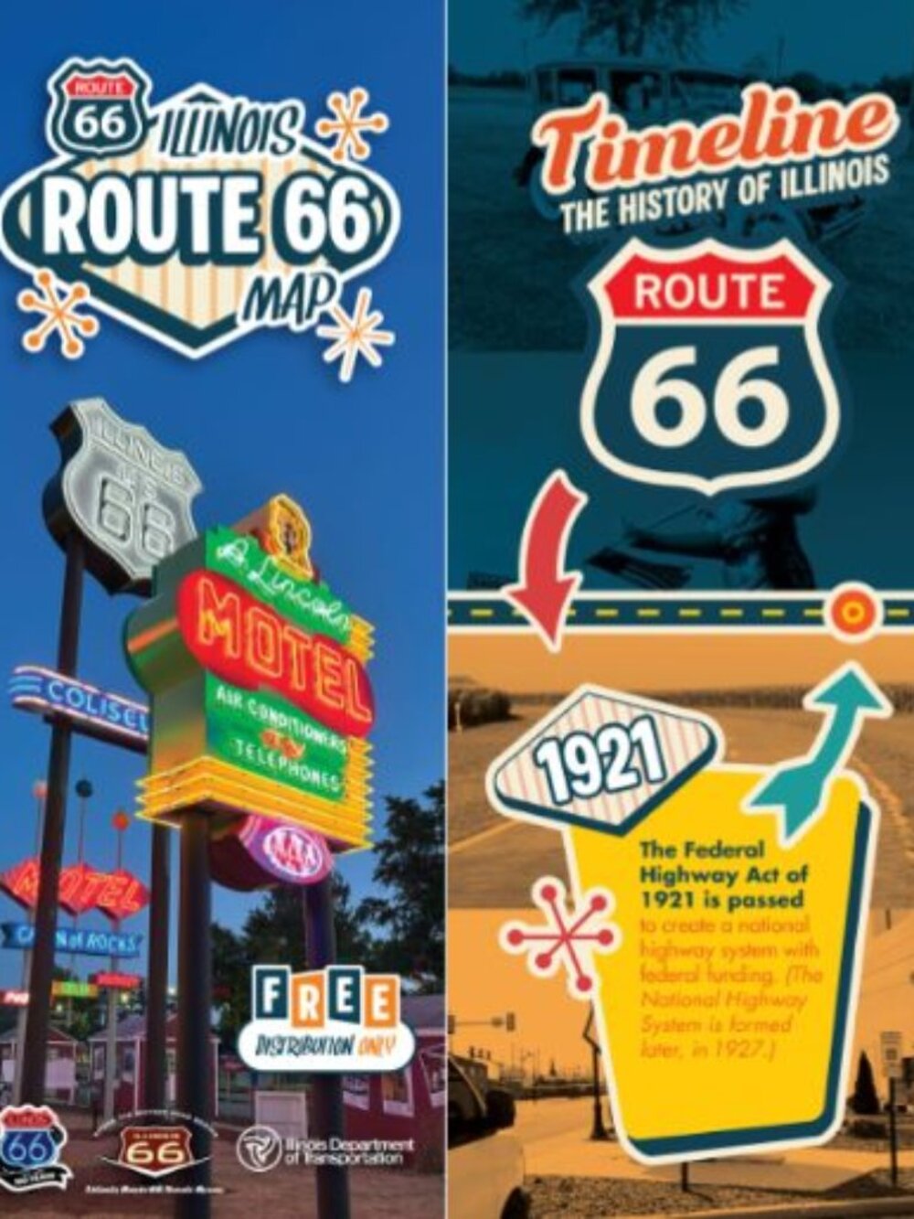 ROUTE 66 100TH ANNIVERSARY MAP BRAND NEW MINT CONDITION! TIMELINE HISTORY OF ILL